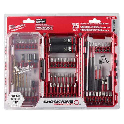 SHOCKWAVE Impact Duty Alloy Steel Drill, Drive and Fastening Bit Set with PACKOUT Accessory Case (75-Piece)