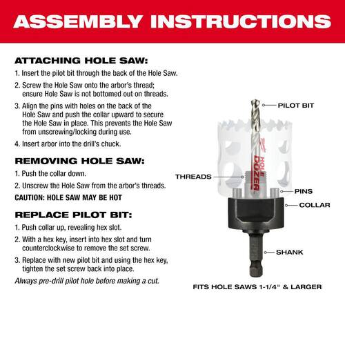 Quick Change Large Hole Saw Arbor with Pilot Drill Bit, 3/8 in.