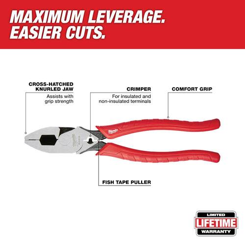 Lineman???s Pliers, 9 in., with Crimper, High Leverage