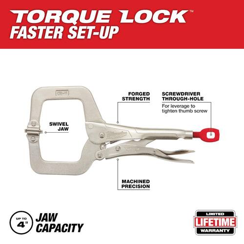 Locking C-Clamp, 11 in., with Swivel Jaws, Torque Lock