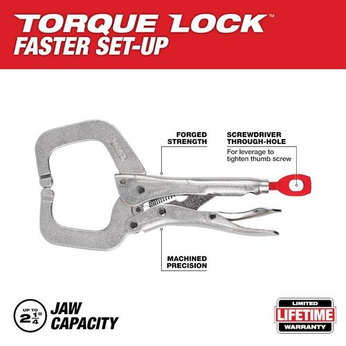 Locking C-Clamp, 6 in., with Regular Jaws, Torque Lock