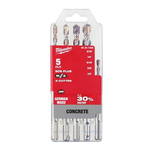 2-Cutter SDS-PLUS Carbide Hammer Drill Bit Set (5-Piece)