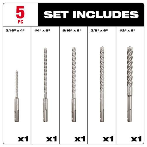 4-Cutter SDS-PLUS Carbide Hammer Drill Bit Kit (5-Piece)