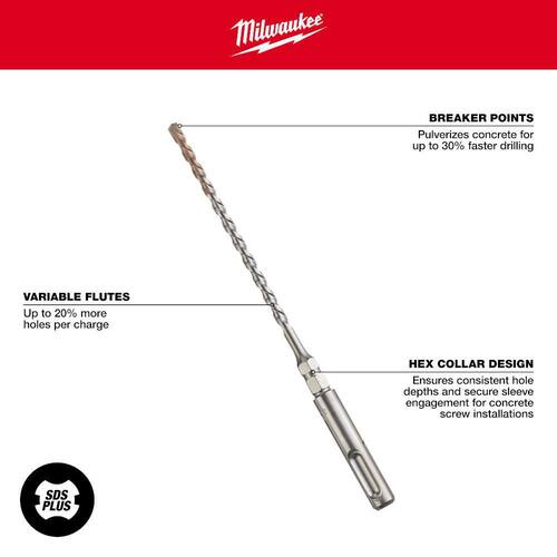 SDS-PLUS Carbide Drill Bit with 1/4 in. Hex Shoulder, 3/16 in. x 7 in., 2-Cutter