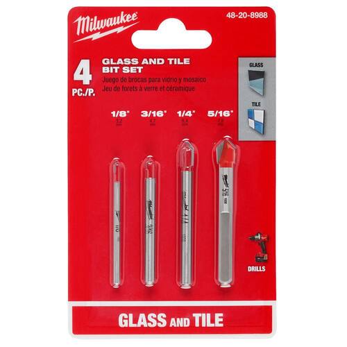 Carbide Glass and Tile Drill Bit Set (4-Pack)