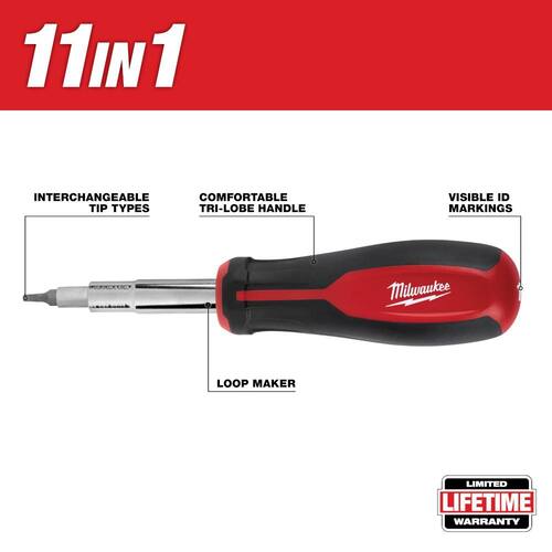 Multi-Tip Screwdriver with Square Drive Bits, 11-in-1