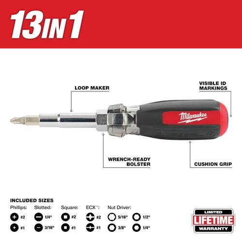 Multi-Tip Cushion Grip Screwdriver, 13-in-1