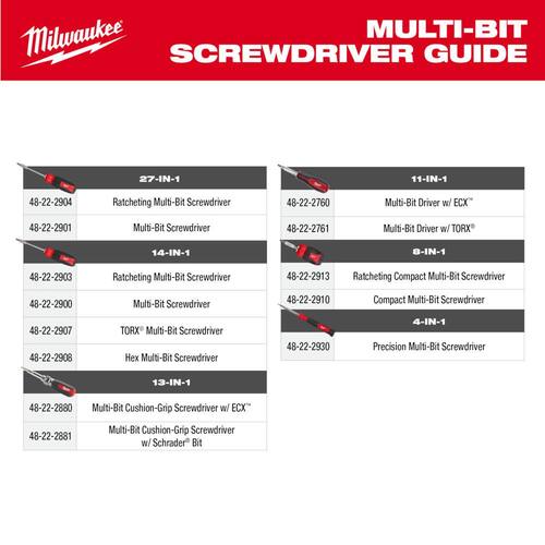 Multi-Tip Cushion Grip Screwdriver with Schrader Bit, 13-in-1