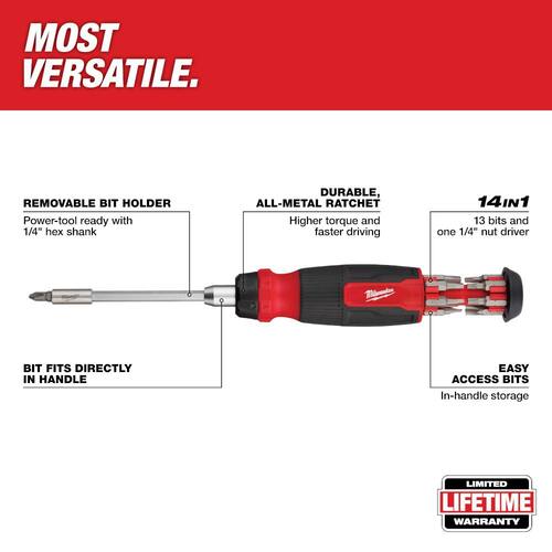 Ratcheting Multi-Bit Screwdriver, 14-In-1