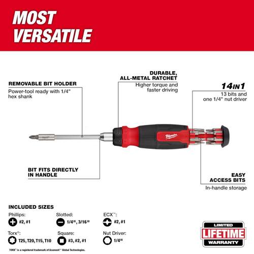 Multi-Bit and Ratcheting Compact Multi-bit Screwdriver Set (2-Piece), 14-In-1