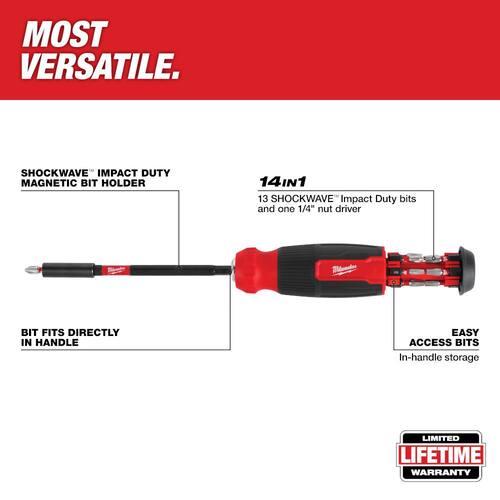 Multi-Bit Screwdriver with SHOCKWAVE Impact Duty Bits, 14-in-1