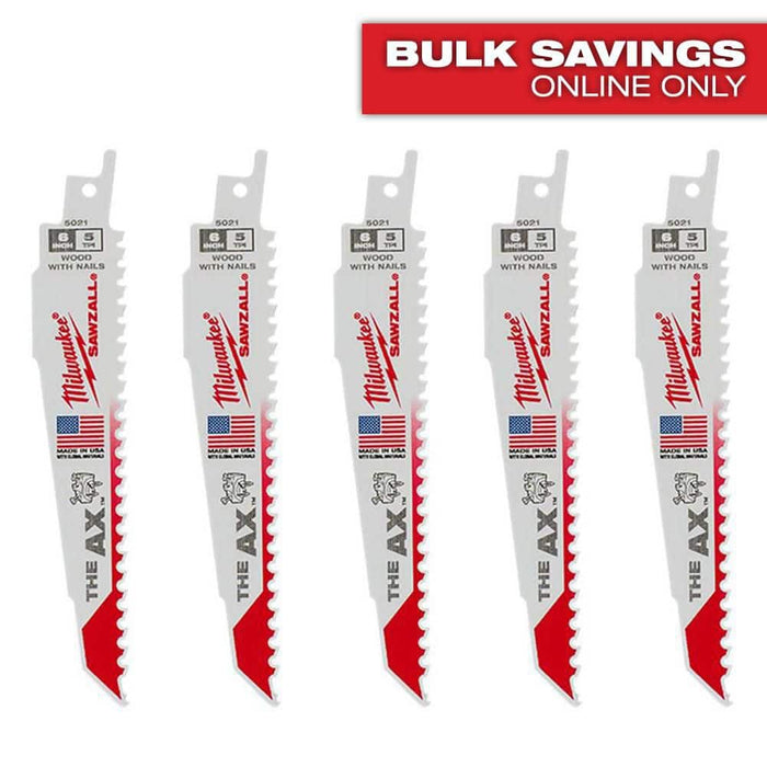 Saw Blade 6 in. 5 TPI Wood and Nails Reciprocating (5-Pack)