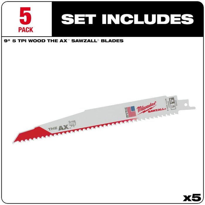 Saw Blade 9 in. 5 TPI Wood and Nails Reciprocating (5-Pack)