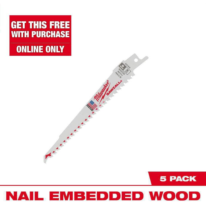 Saw Blade 6 in. 5 TPI Wood and Nails Bi-Metal Reciprocating (5-Pack)