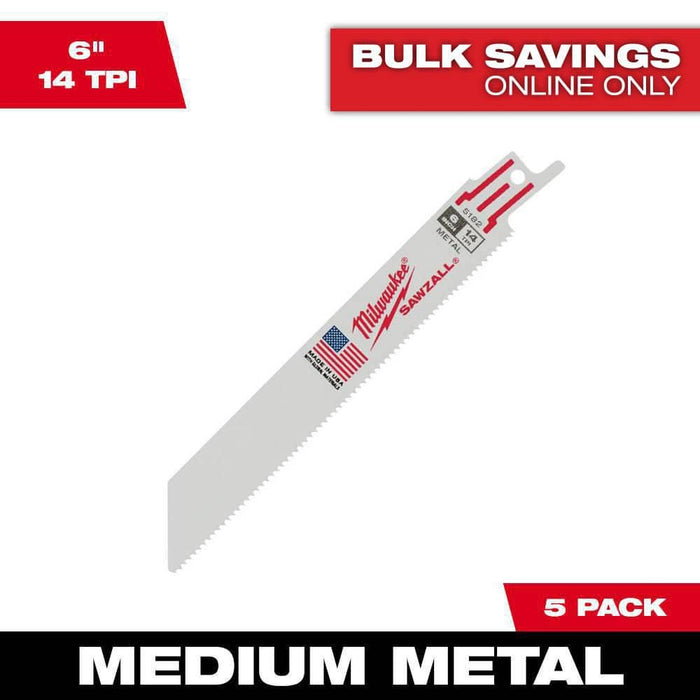 Saw Blade 6 in. 14 TPI Medium Metal Reciprocating (5-Pack)
