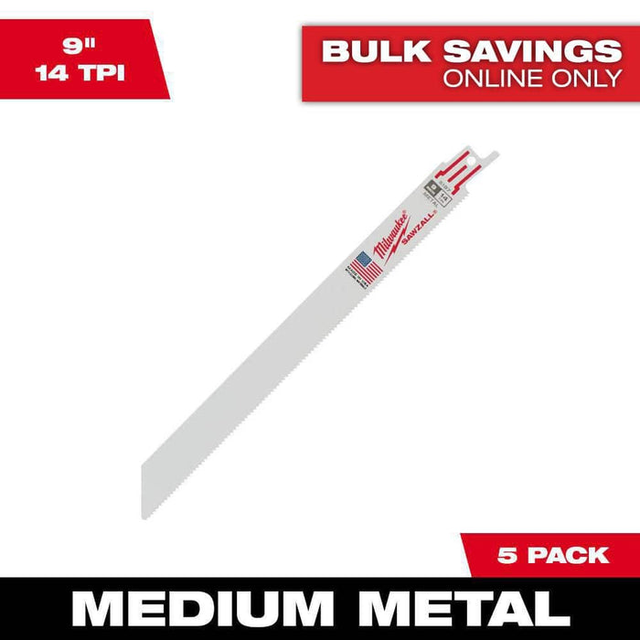 Saw Blade 9 in. 14 TPI Medium Metal Reciprocating (5-Pack)