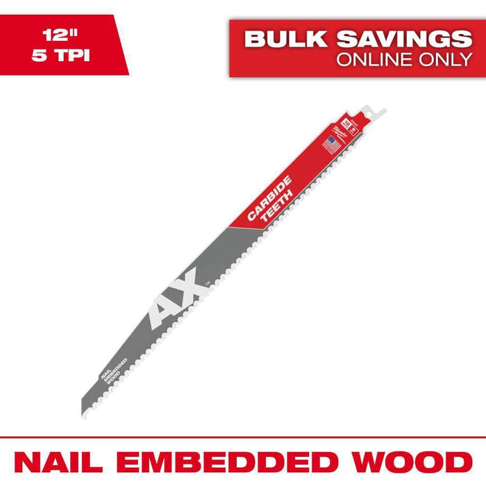 Saw Blade 12 in. 5 TPI Wood and Nails Carbide Reciprocating