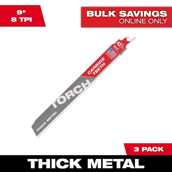 Saw Blade 9 in. 8 TPI Thick Metall Reciprocating Carbide (3-Pack)