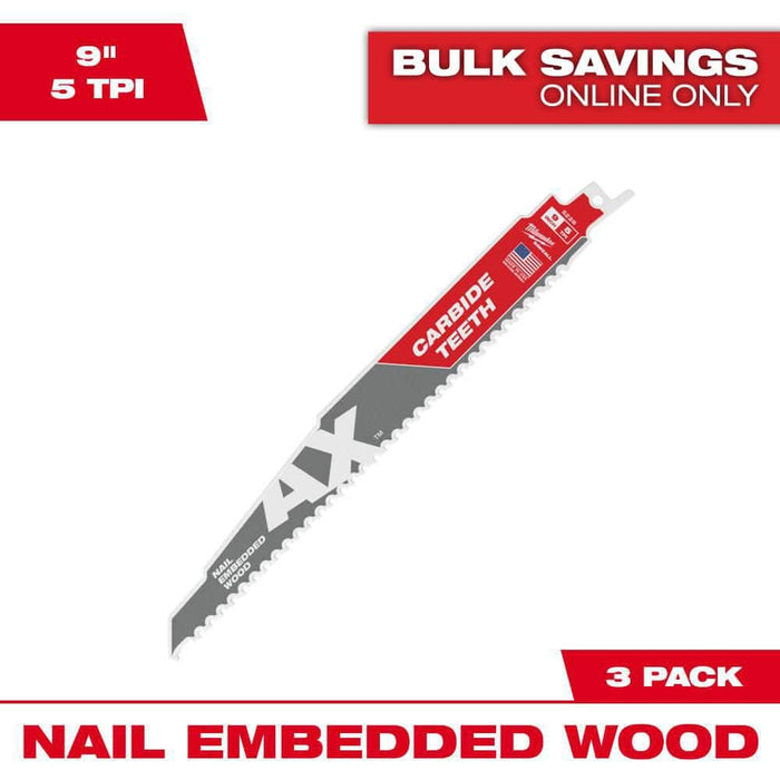 Saw Blade 9 in. 5 TPI Wood and Nails Carbide Reciprocating (3-Pack)