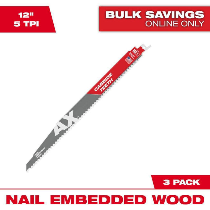 Saw Blade 12 in. 5 TPI Wood and Nails Carbide Reciprocating (3-Pack)