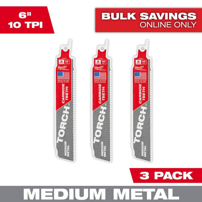 Saw Blade 6 in. 10 TPI Medium Metal Carbide Reciprocating Torch (3-Pack)