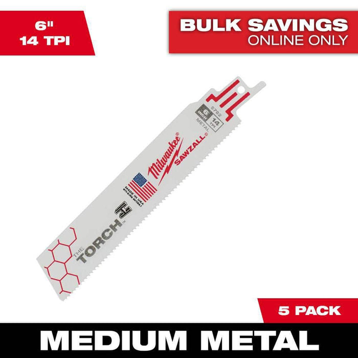 Saw Blade 6 in. 14 TPI Medium Metal Reciprocating Torch (5-Pack)