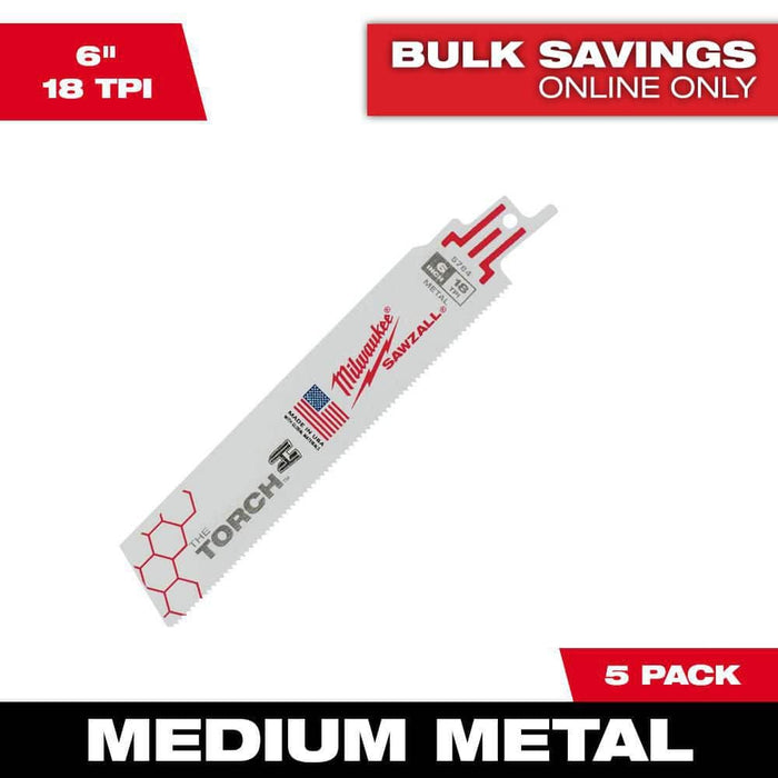 Saw Blade 6 in. 18 TPI Medium Metal Reciprocating Torch (5-Pack)