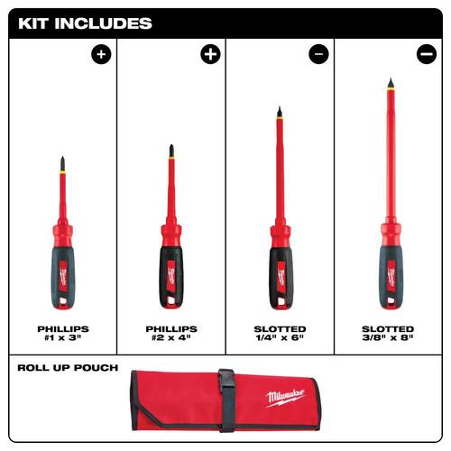 Screwdriver Set and Pouch (4-Piece), 1000-Volt Insulated