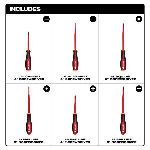 Screwdriver Set (6-Piece), 1000V Insulated Slim Tip