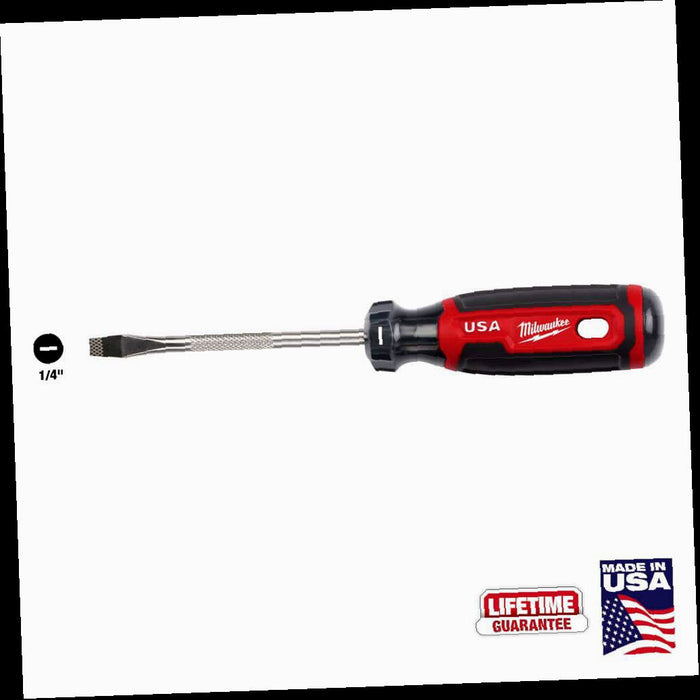 Slotted Flat Head Screwdriver, 4 in. x 1/4 in., with Cushion Grip