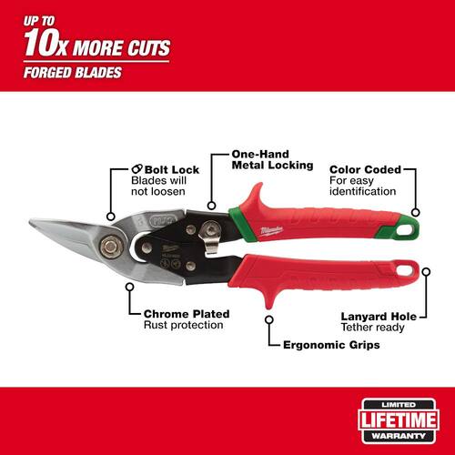 Aviation Snips, 10 in., Right-Cut