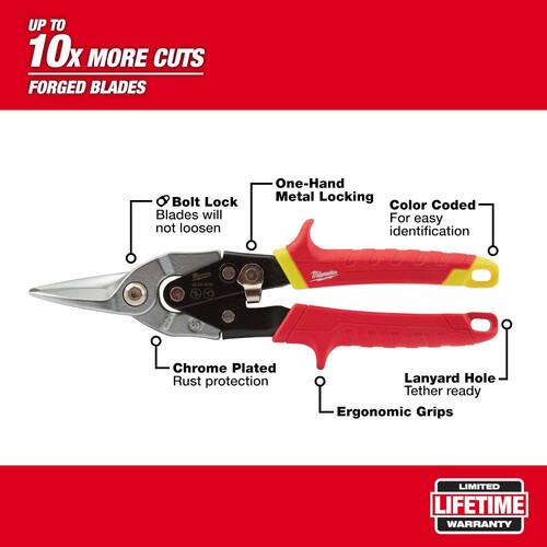 Aviation Snips, 10 in., Straight-Cut