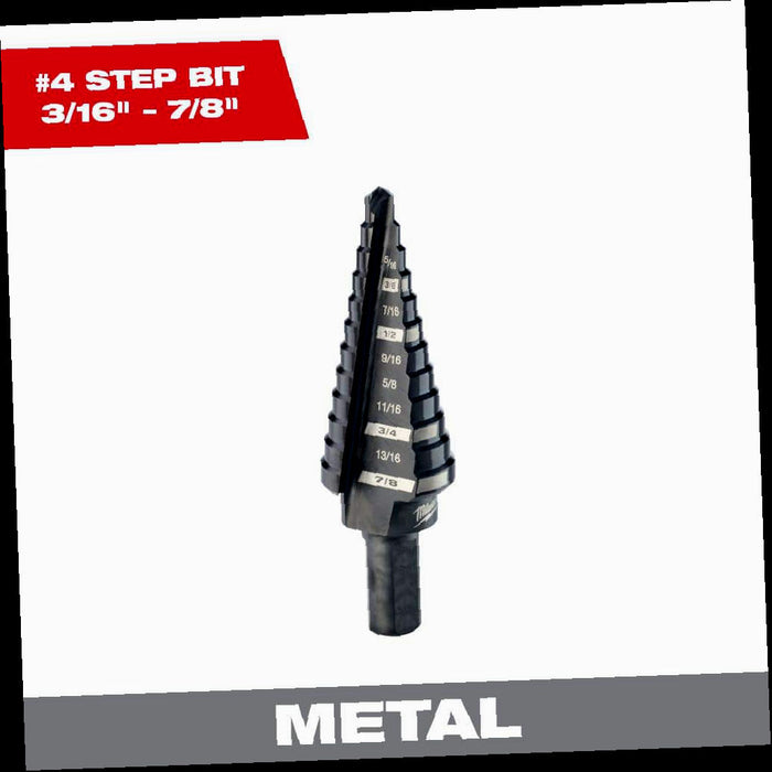 #4 Black Oxide Step Drill Bit (12-Steps), 3/16 in. - 7/8 in.