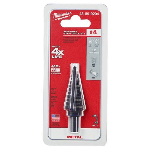 #4 Black Oxide Step Drill Bit (12-Steps), 3/16 in. - 7/8 in.