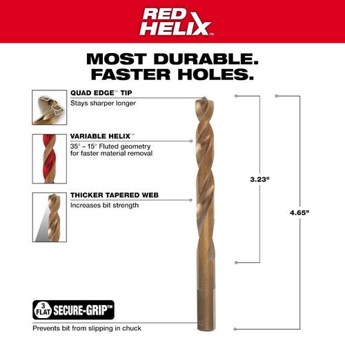 Cobalt Red Helix Twist Drill Bit, 3/8 in.