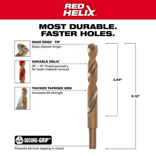 Cobalt Red Helix Twist Drill Bit, 1/2 in.