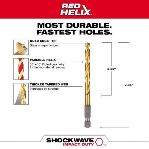 SHOCKWAVE 1/4 in. Titanium Twist Drill Bit