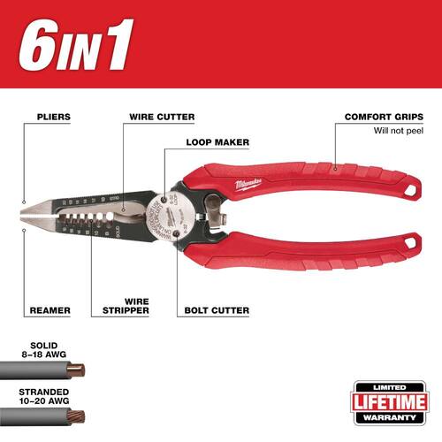 Electricians 6-in-1 Wire Strippers Pliers, 7.75 in., Combination