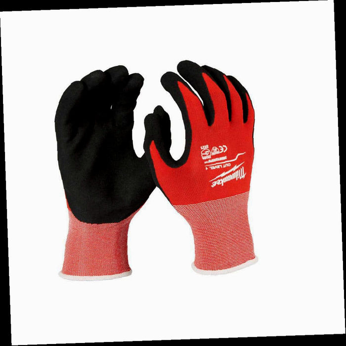 Work Gloves Cut Resistant Level 1 Nitrile Red Dipped Medium