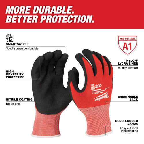 Work Gloves Cut Resistant Level 1 Nitrile Red Dipped Medium