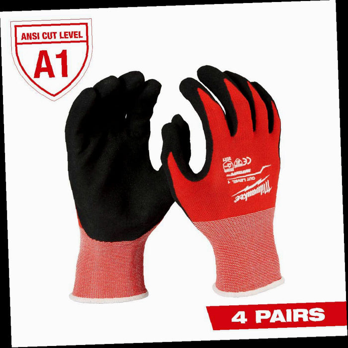 Work Gloves Level 1 Cut Resistant Nitrile Red Dipped X-Large (4-Pack)