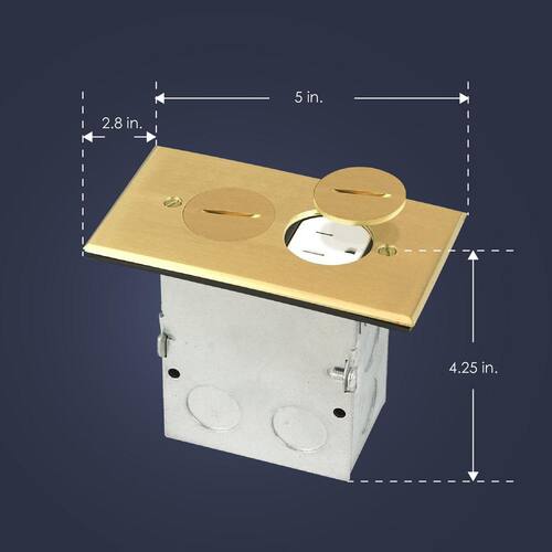 Electrical Box for Wood Sub-Flooring with 15A TR Duplex Receptacle Brass Floor Box Kit with Screw Caps