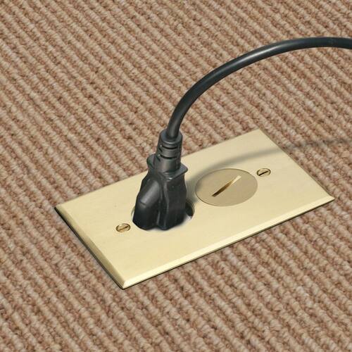 Electrical Box for Wood Sub-Flooring with 15A TR Duplex Receptacle Brass Floor Box Kit with Screw Caps