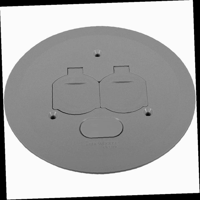 Floor Box Outlet Cover Low-Profile Round with 2 Lift Lids, Gray
