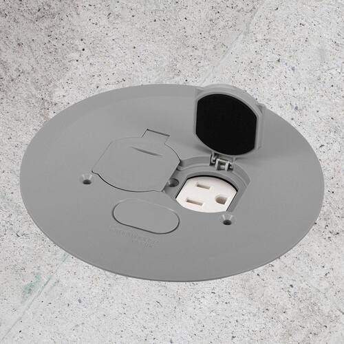 Floor Box Outlet Cover Low-Profile Round with 2 Lift Lids, Gray