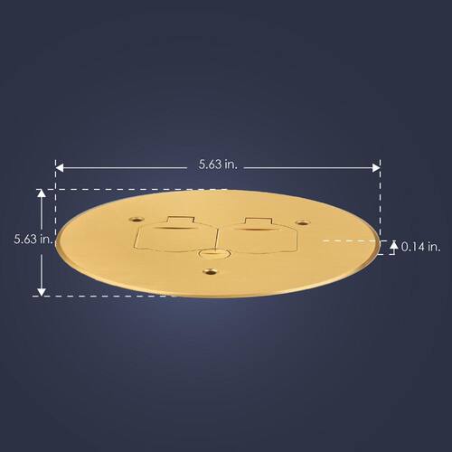 Floor Box Outlet Cover Low-Profile Round with 15A TR Duplex Receptacle and 2 Lift Lids, Brass