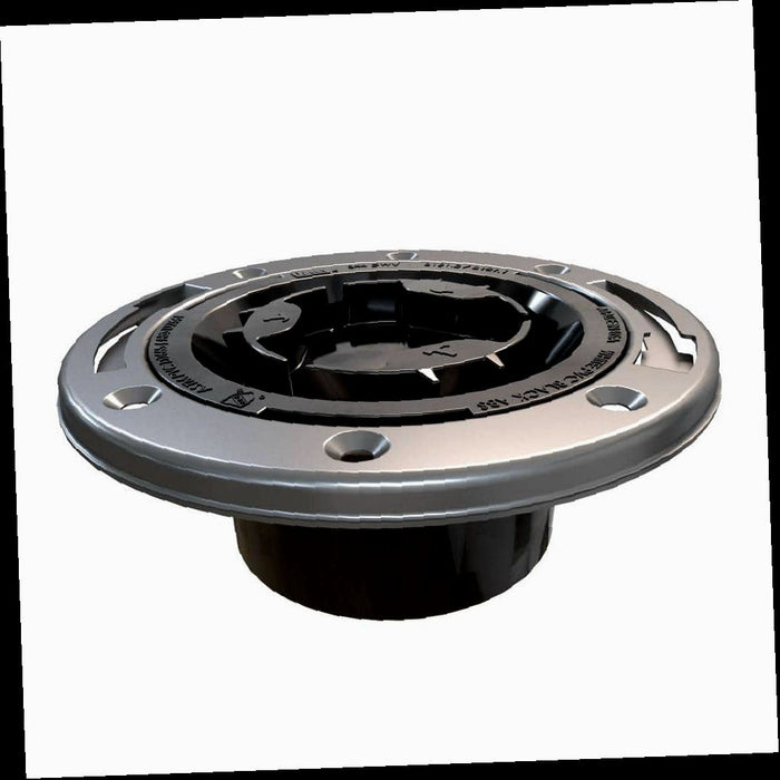 Toilet Flange ABS Hub Fast Set 3 in. Outside Fit 4 in. Inside Fit with Test Cap and Stainless Steel Ring