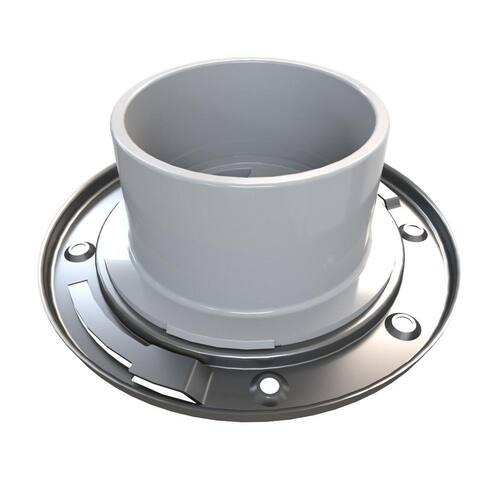 Toilet Flange PVC Hub Fast Set 3 in. Outside Fit or 4 in. Inside Fit with Test Cap and Stainless Steel Ring 3