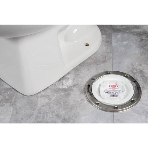 Toilet Flange PVC Hub Fast Set 3 in. Outside Fit or 4 in. Inside Fit with Test Cap and Stainless Steel Ring 6