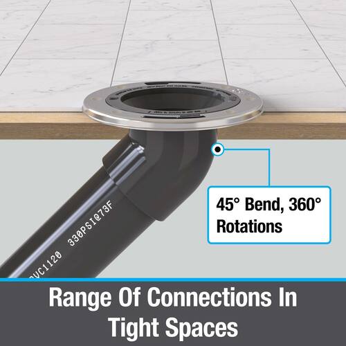 Toilet Flange ABS 4 in. with 45?? Angle and Stainless Steel Ring Open Spigot 3